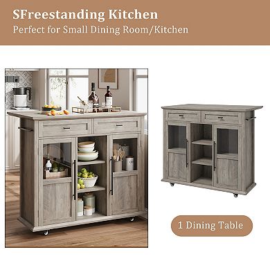 Wooden Rolling Kitchen Island Cart Coffee Bar Console with Drop Leaf
