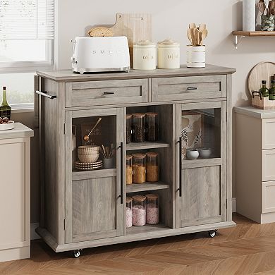 Wooden Rolling Kitchen Island Cart Coffee Bar Console with Drop Leaf