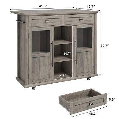 Wooden Rolling Kitchen Island Cart Coffee Bar Console with Drop Leaf