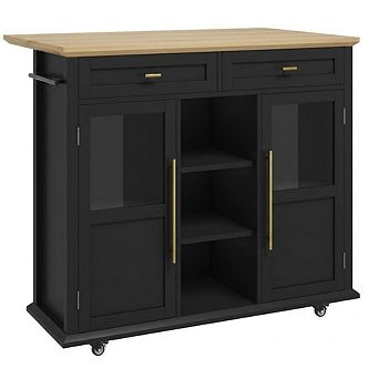 Wooden Rolling Kitchen Island Cart Coffee Bar Console with Drop Leaf