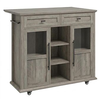 Wooden Rolling Kitchen Island Cart Coffee Bar Console with Drop Leaf