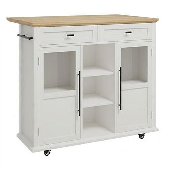 Wooden Rolling Kitchen Island Cart Coffee Bar Console with Drop Leaf