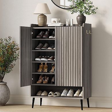 Freestanding Wooden Shoe Storage Cabinet Organizer for Entryway