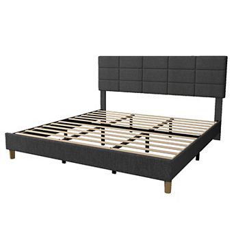 Upholstered Platform Bed Frame Mattress Foundation with Tufted Panel Headboard