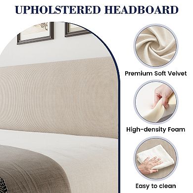 Upholstered Platform Bed Frame with Headboard and Wooden Slats Support