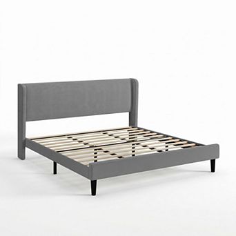 Upholstered Platform Bed Frame with Headboard and Wooden Slats Support