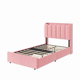 Upholstered Boucle Platform Bed Frame Organizer with Storage Headboard and Drawers