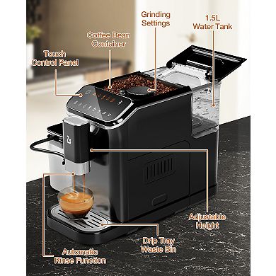 Fully Automatic Coffee Maker Machine with Touchscreen Grinder and Frother