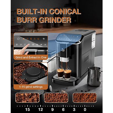 Fully Automatic Coffee Maker Machine with Touchscreen Grinder and Frother