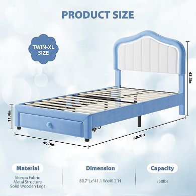Upholstered Platform Bed Frame with LED Lights Storage Drawer and Headboard