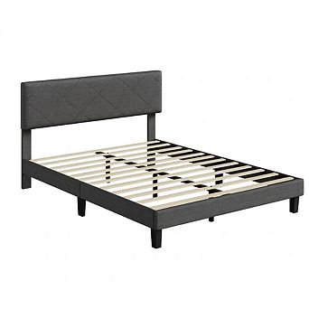 Upholstered Platform Bed Frame Mattress Foundation with Diamond Quilted Headboard