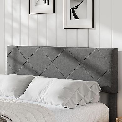 Upholstered Platform Bed Frame Mattress Foundation with Diamond Quilted Headboard