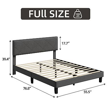 Upholstered Platform Bed Frame Mattress Foundation with Diamond Quilted Headboard