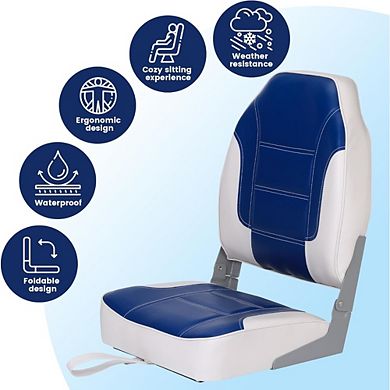 2 Pack High Back Folding Boat Seats, Fishing Chairs with Thick Sponge Padding, Fold-Down Design