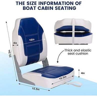 2 Pack High Back Folding Boat Seats, Fishing Chairs with Thick Sponge Padding, Fold-Down Design