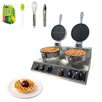 Double Head Waffle Maker with Nonstick Plates and Adjustable Timer Temperature Control