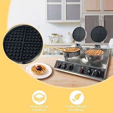 Double Head Waffle Maker with Nonstick Plates and Adjustable Timer Temperature Control