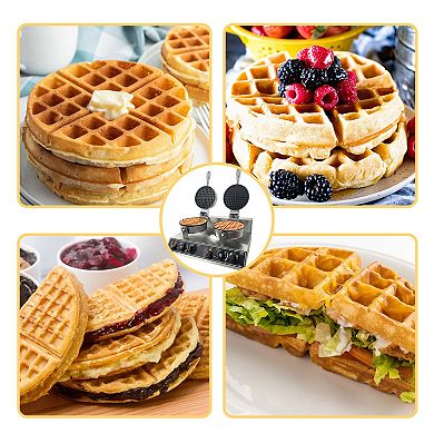 Double Head Waffle Maker with Nonstick Plates and Adjustable Timer Temperature Control