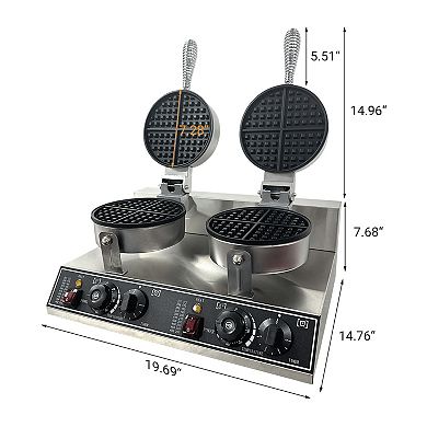 Double Head Waffle Maker with Nonstick Plates and Adjustable Timer Temperature Control