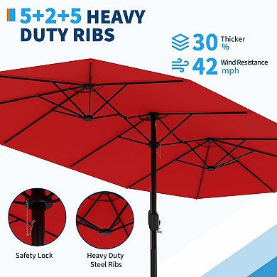 Double-sided rectangular pool umbrella, 15-foot large patio umbrella, without base