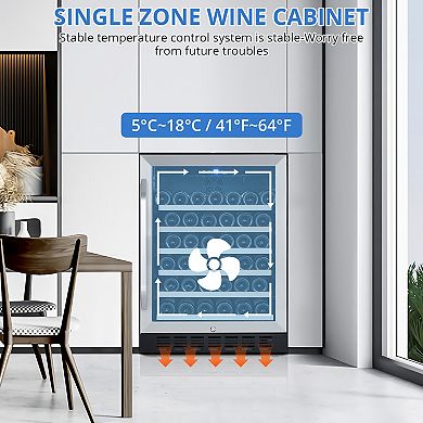 Single Zone Wine Fridge Refrigerator LED Touch Display Lockable Glass Door