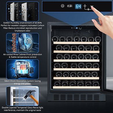 Single Zone Wine Fridge Refrigerator LED Touch Display Lockable Glass Door