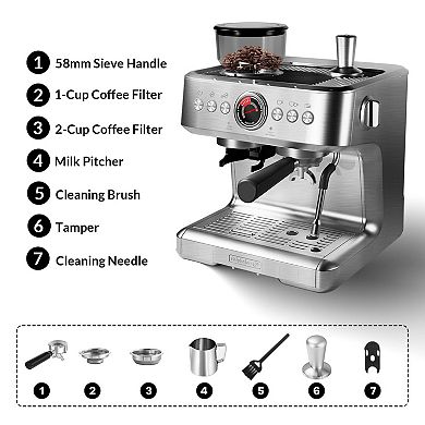 20 Bar Machine with Grinder and Steam Wand Professional Coffee Maker for Home