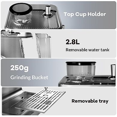 20 Bar Machine with Grinder and Steam Wand Professional Coffee Maker for Home