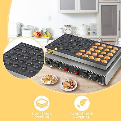 1800W Electric Poffertjes Maker with Nonstick Stainless Steel Surface and Timer Control