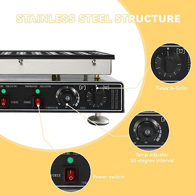 1800W Electric Poffertjes Maker with Nonstick Stainless Steel Surface and Timer Control