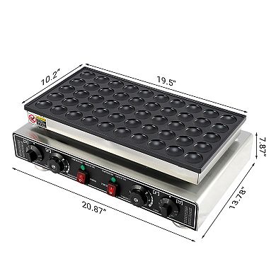 1800W Electric Poffertjes Maker with Nonstick Stainless Steel Surface and Timer Control
