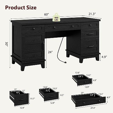 ANIXOL Functional Storage Office Desk with Charging Ports & Durable Construction