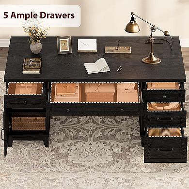 ANIXOL Functional Storage Office Desk with Charging Ports & Durable Construction