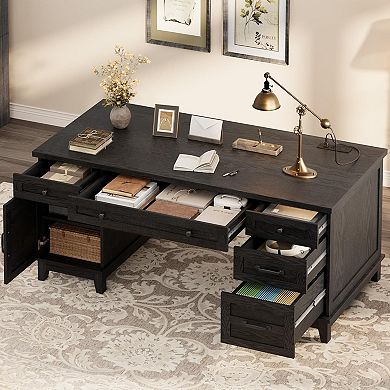 ANIXOL Functional Storage Office Desk with Charging Ports & Durable Construction