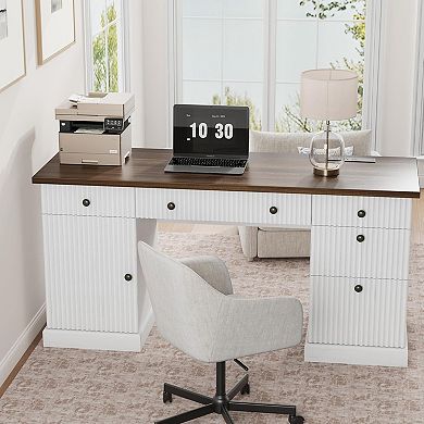 ANIXOL Functional Storage Office Desk with Charging Ports & Durable MDF Construction