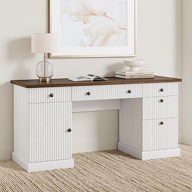ANIXOL Functional Storage Office Desk with Charging Ports & Durable MDF Construction