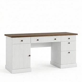 ANIXOL Functional Storage Office Desk with Charging Ports & Durable MDF Construction