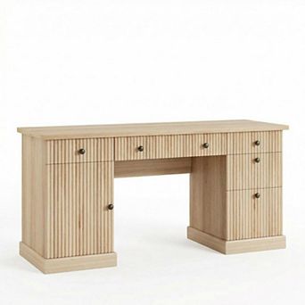 ANIXOL Functional Storage Office Desk with Charging Ports & Durable MDF Construction