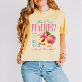 Farm Fresh Peaches - Women's Boxy Crop Top Graphic T-Shirt