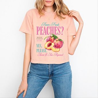 Farm Fresh Peaches - Women's Boxy Crop Top Graphic T-Shirt