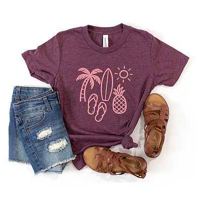 Beach Elements Outline - Youth Short Sleeve Graphic T-Shirt