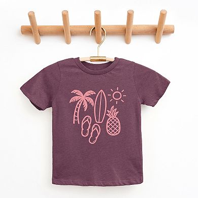 Beach Elements Outline - Youth Short Sleeve Graphic T-Shirt