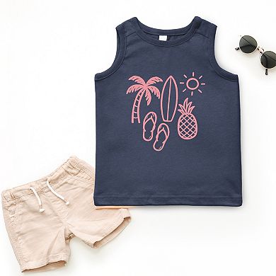 Beach Elements Outline - Toddler Graphic Tank