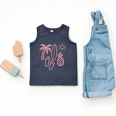 Beach Elements Outline - Toddler Graphic Tank