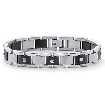 Men's Crystal Accent Bar-Link Bracelet in Black Ion-Plated Stainless Steel