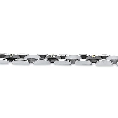 Men's Crystal Accent Bar-Link Bracelet in Black Ion-Plated Stainless Steel