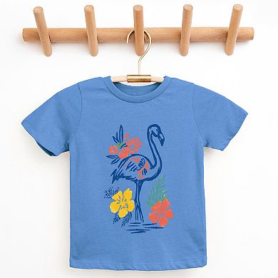 Flamingo Flowers Outline - Youth Short Sleeve Graphic T-Shirt