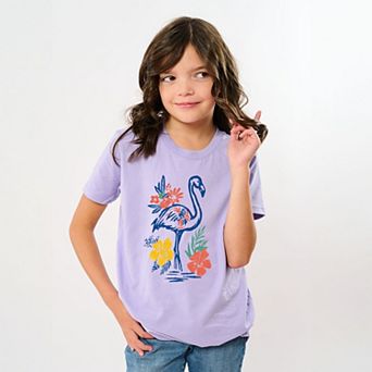 Flamingo Flowers Outline - Youth Short Sleeve Graphic T-Shirt
