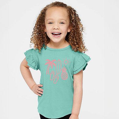 Beach Elements Outline - Flutter Sleeve Graphic T-Shirt
