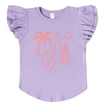 Beach Elements Outline - Flutter Sleeve Graphic T-Shirt